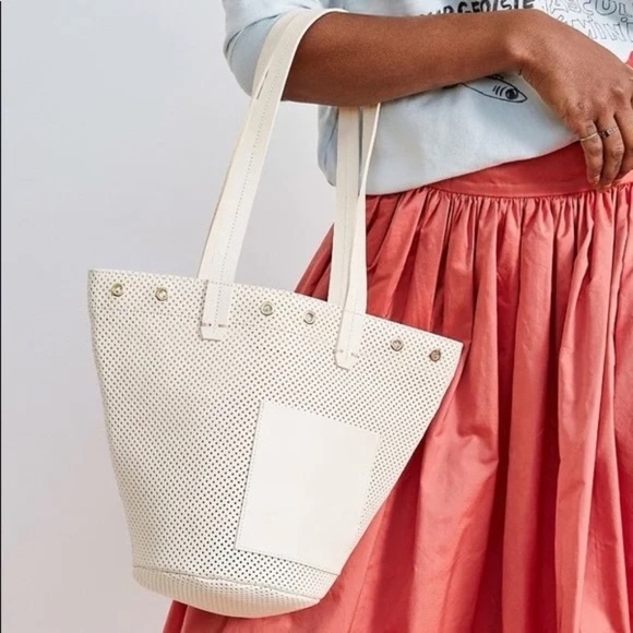 Clare V. Cream Perforated Leather Choupette Basket Tote Bag NEW NWT - Picture 2 of 7